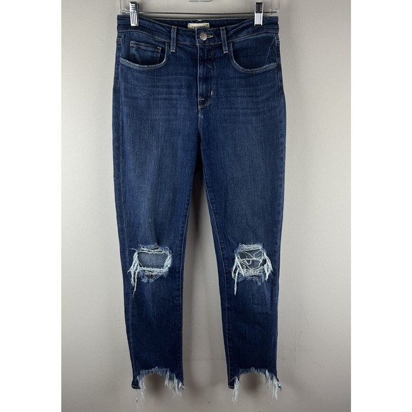 L'Agence Womens High Line High Rise Skinny Jeans Size 26 Dark Wash Raw Hem 28x29 - Picture 1 of 8